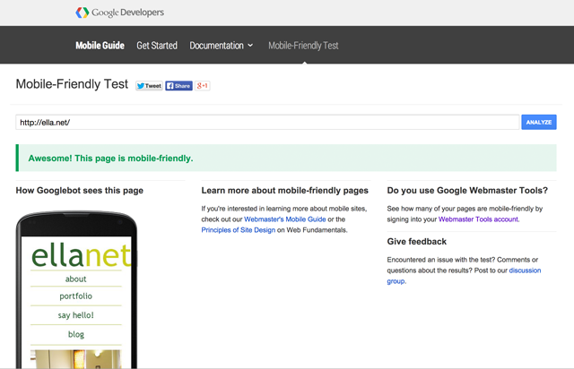 Screenshot of Google's web-friendly test page